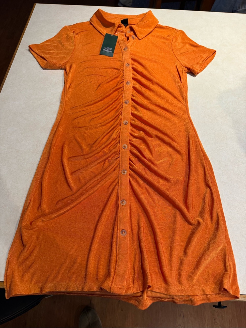 wild fable Short-Sleeve Button-Front Ruched Orange Dress